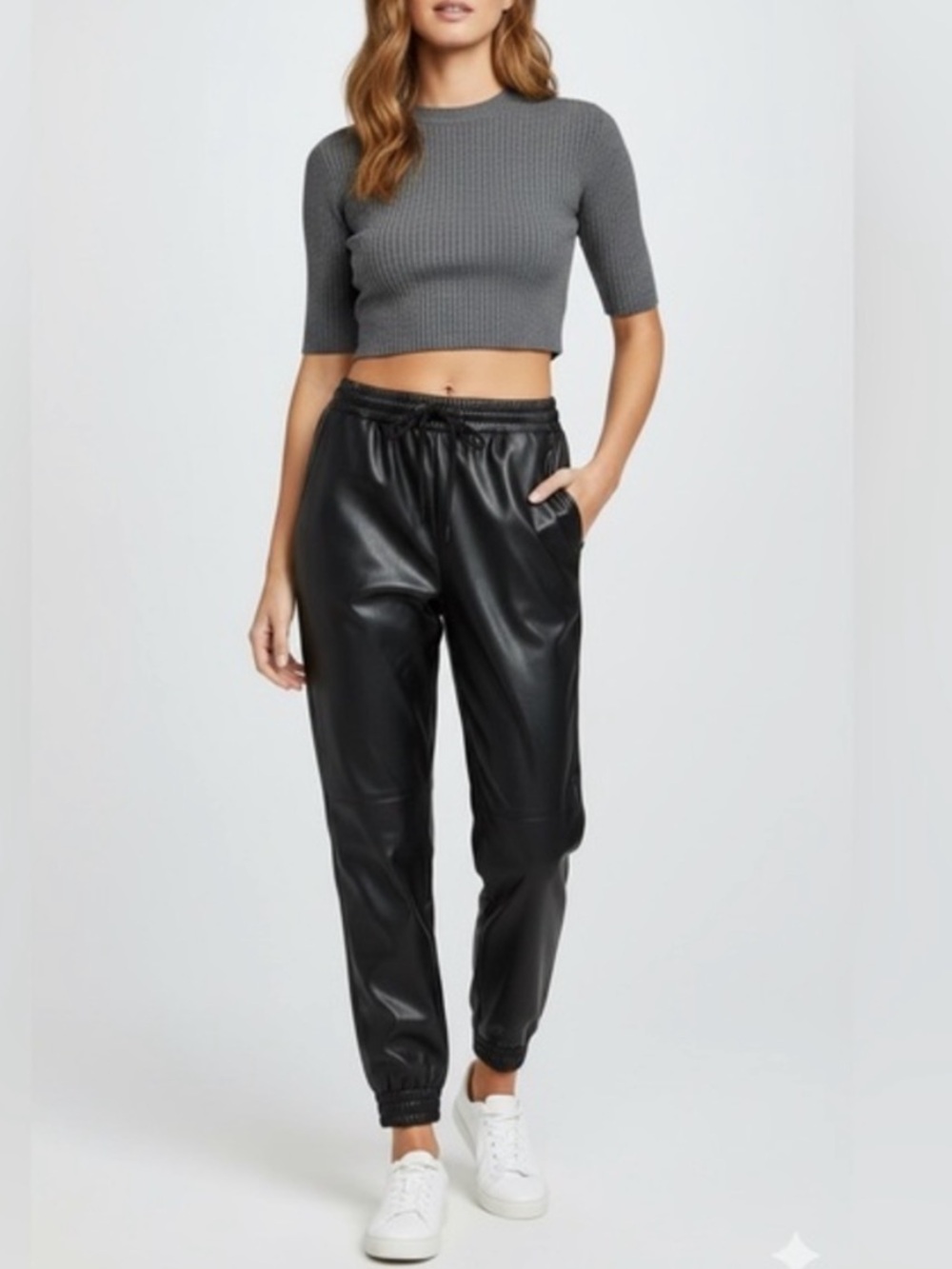 Black Faux Leather Joggers